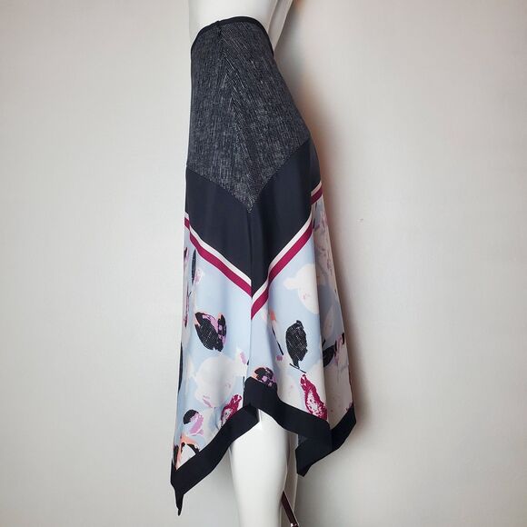 DKNY Black Light Blue Floral Asymmetric Midi Skirt - Picture 3 of 8